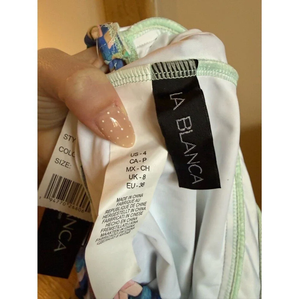 NWT La Blanca Riviera Hi Neck Halter Geometric One Piece Swim Suit Sz 4